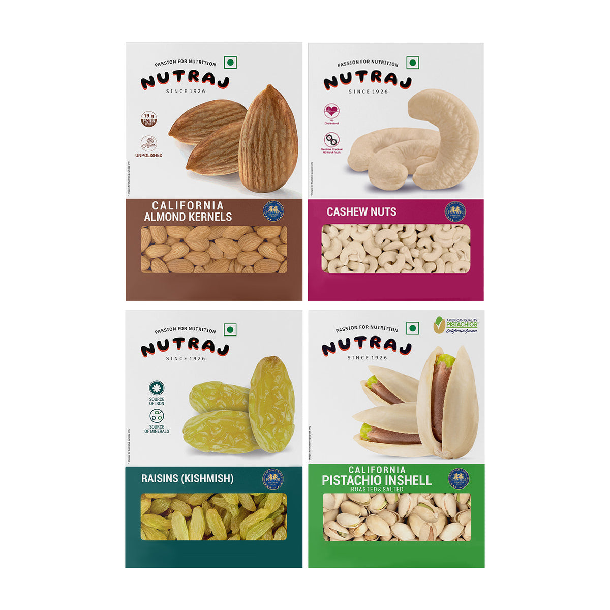 Nutraj Dry Fruits Combo 800g – Almonds, Cashews, Raisins & Roasted Pis