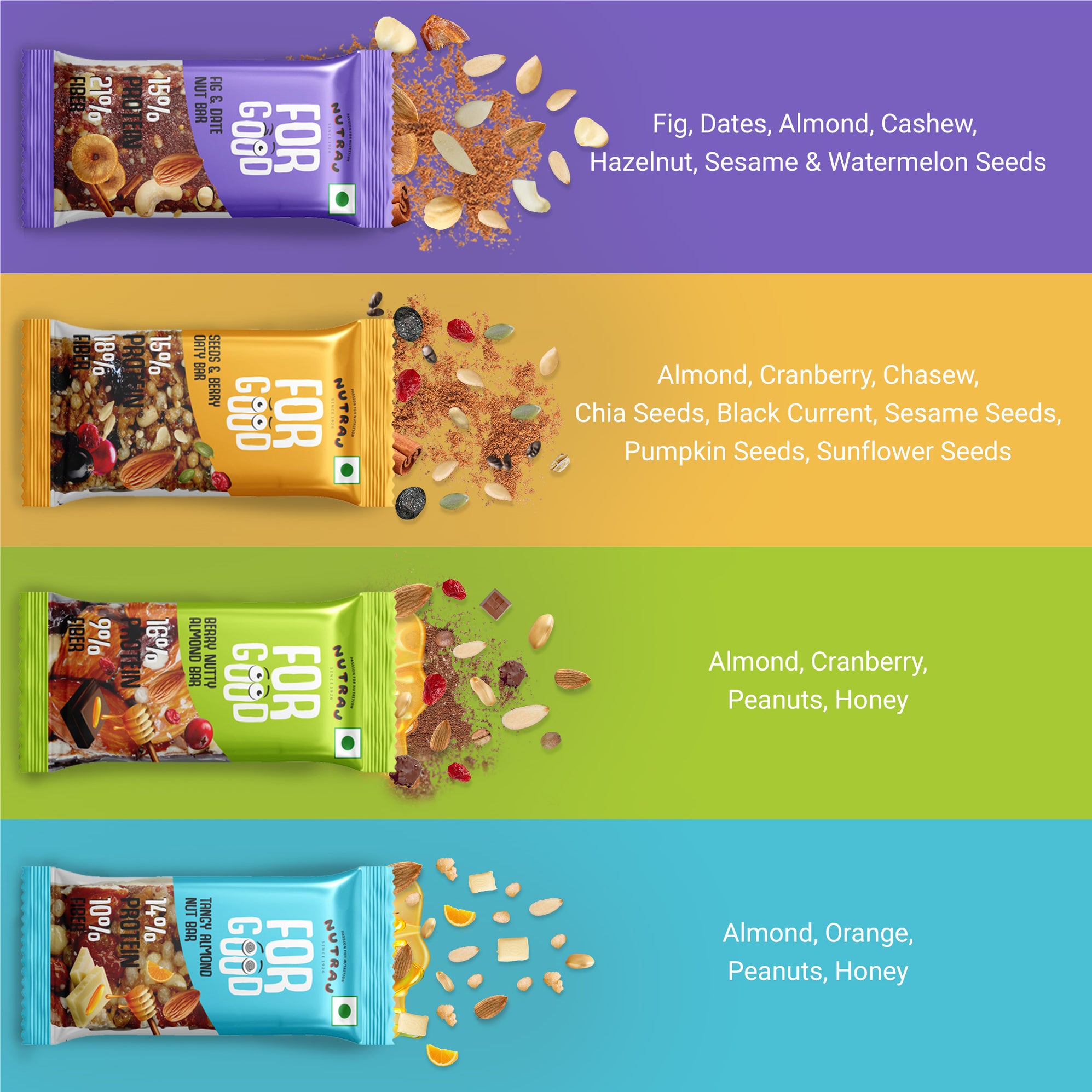 Nutraj For Good Daily Nutrition Protein Energy Nut Bar 100g (25g x 4 B