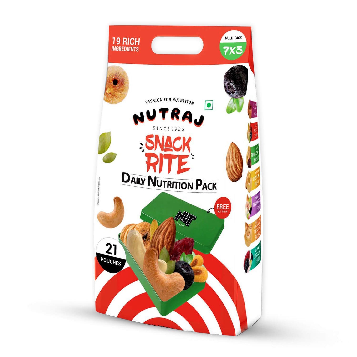 Nutraj Snackrite Trail Mix Combo: 21 Pouches, 7 Varieties + FREE Nut T