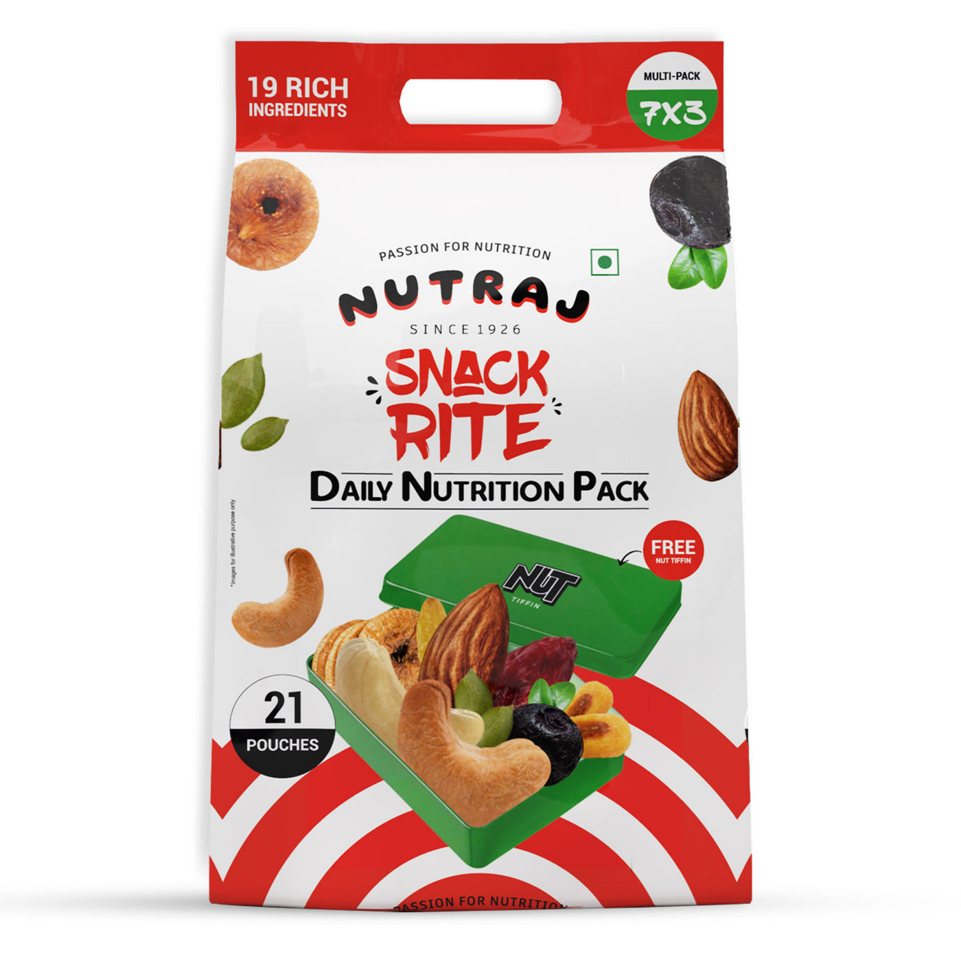 Nutraj Snackrite Trail Mix Combo: 21 Pouches, 7 Varieties + FREE Nut T