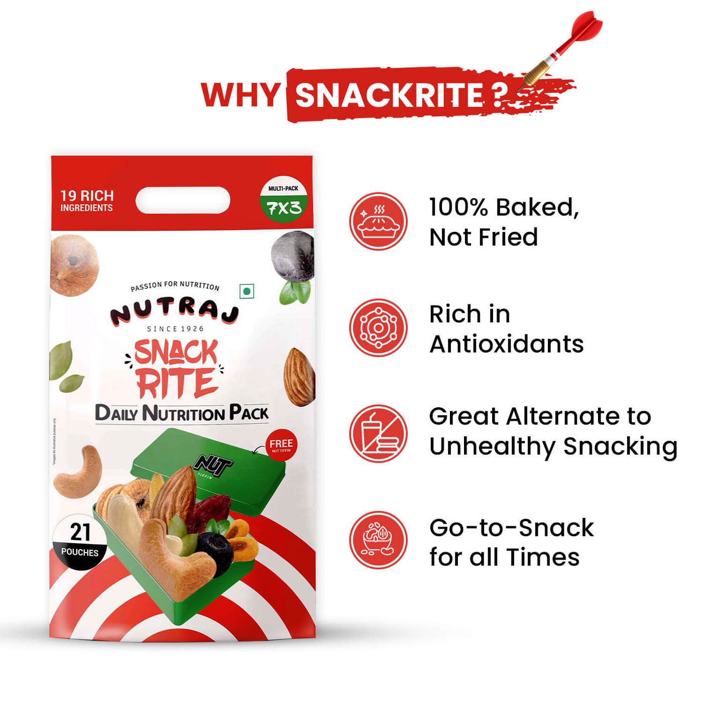 Nutraj Snackrite Trail Mix Combo: 21 Pouches, 7 Varieties + FREE Nut T