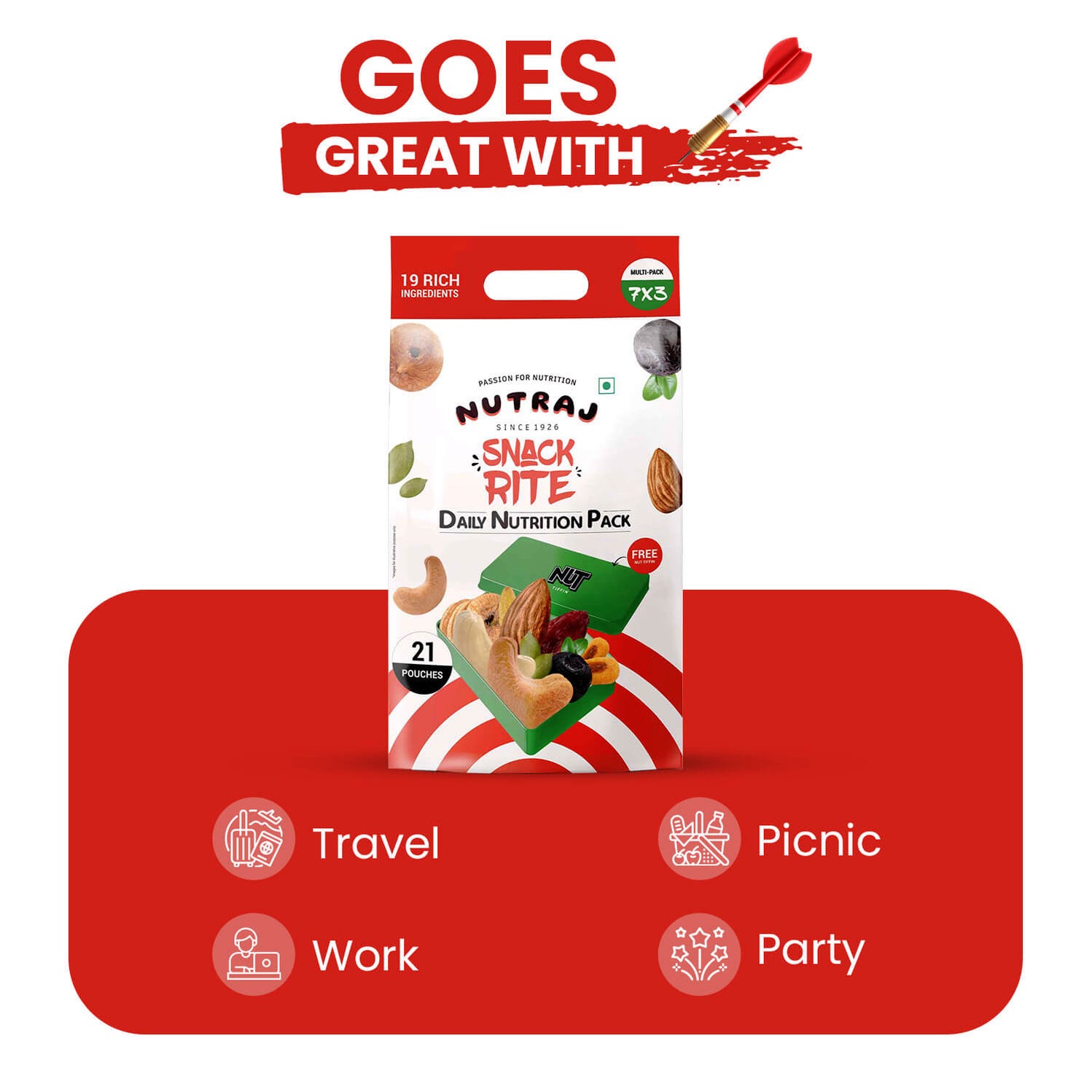 Nutraj Snackrite Trail Mix Combo: 21 Pouches, 7 Varieties + FREE Nut T