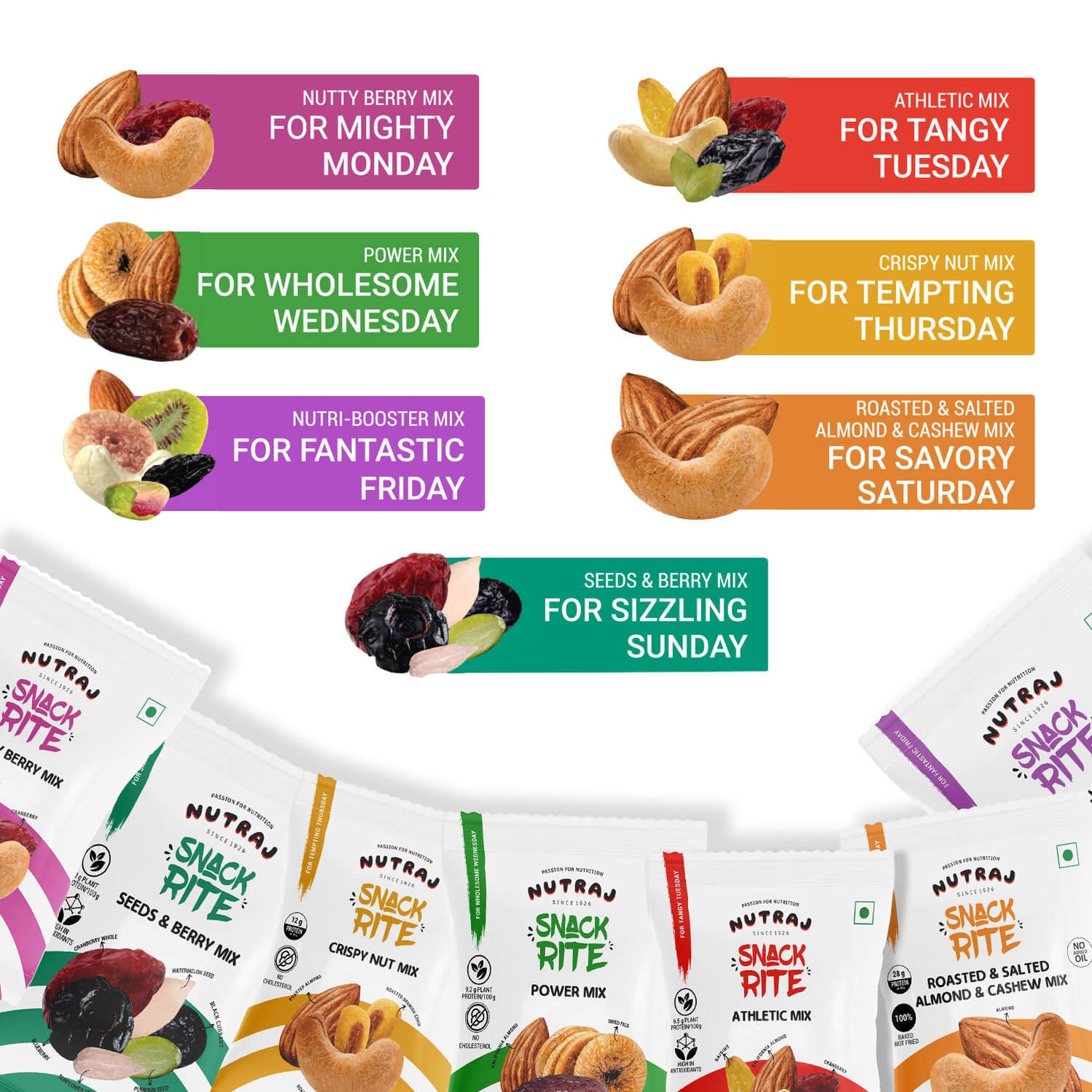 Nutraj Snackrite Trail Mix Combo: 21 Pouches, 7 Varieties + FREE Nut T