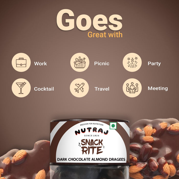 Nutraj Snackrite Dark Chocolate Almond Dragees & Kala Khatta Raisin - Nutraj Snackrite Dark Chocolate Almond Dragees & Kala Khatta Raisin -